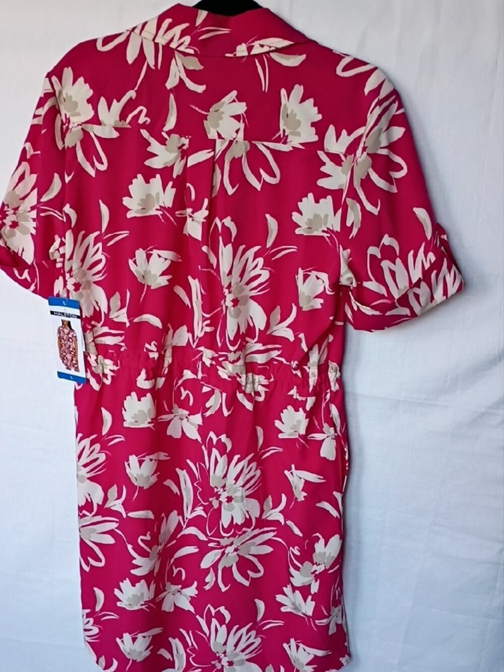 Halston  Women's  Floral Fuschia Shirt Dress  With Pockets Size L - Picture 5 of 10